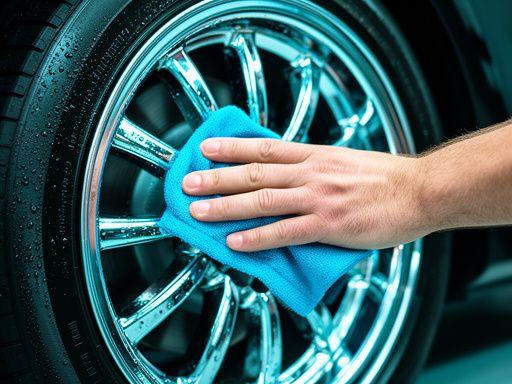 Detailer polishing a chrome alloy wheel rim to a mirror finish