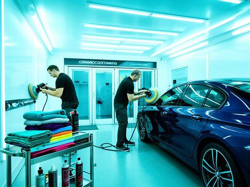 Two detailers working on vehicles inside the Iceforma climate-controlled bay